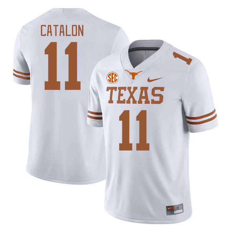 Texas Longhorns #11 Jalen Catalon SEC Conference College Football Jerseys Stitched Sale-White